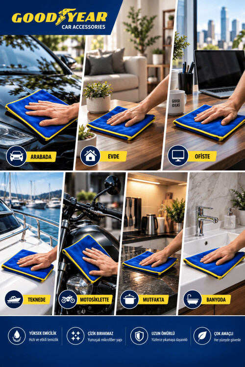 Goodyear 12 Adet Mikrofiber Temizlik Bezi – Çok Amaçlı Yüksek Emici Çizik Bırakmayan Bez - 2