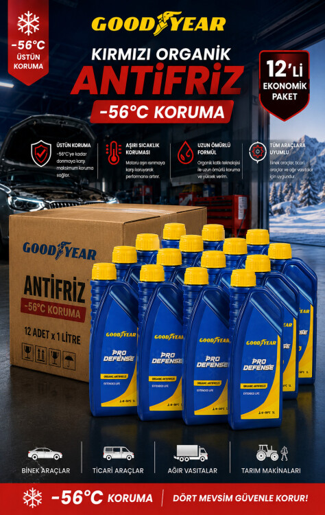 Goodyear 12'li Kırmızı Organik Antifriz -56 °C 1 Lt ( 12 x 1 Litre) - GOODYEAR