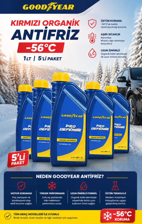 Goodyear 5'li Kırmızı Organik Antifriz -56 °C 1 Lt ( 5 x 1 Litre) - GOODYEAR