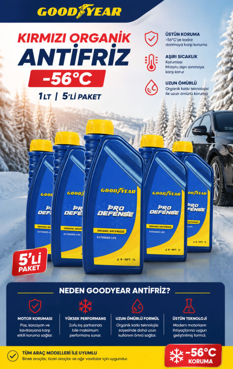 Goodyear 5'li Kırmızı Organik Antifriz -56 °C 1 Lt ( 5 x 1 Litre) - 1