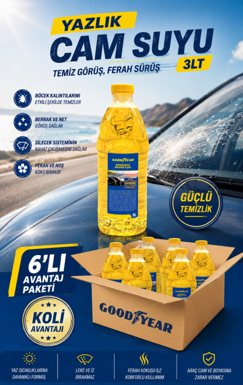 Goodyear 6'lı Yazlık Cam Suyu 3 Lt (18 Litre) - GOODYEAR