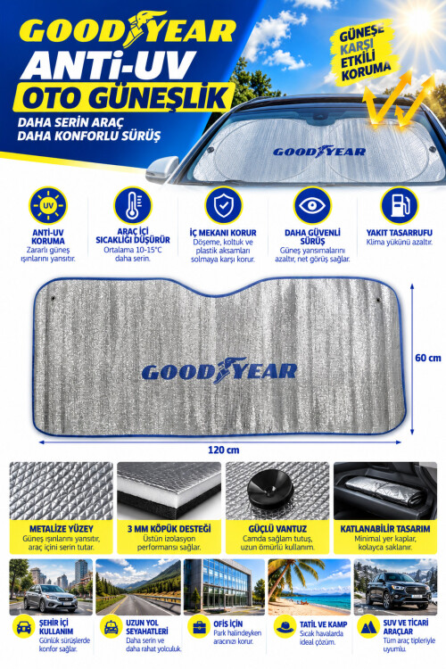 Goodyear Anti-UV Oto Güneşlik 120 X 60 Cm - GOODYEAR