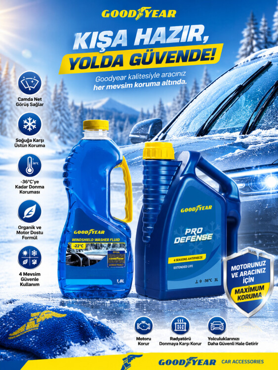 Goodyear Kış Antifriz Seti Mavi Organik 4 Mevsim Antifriz -36°C 3 L + Kış Antifrizli Cam Suyu 1,8 L - 2