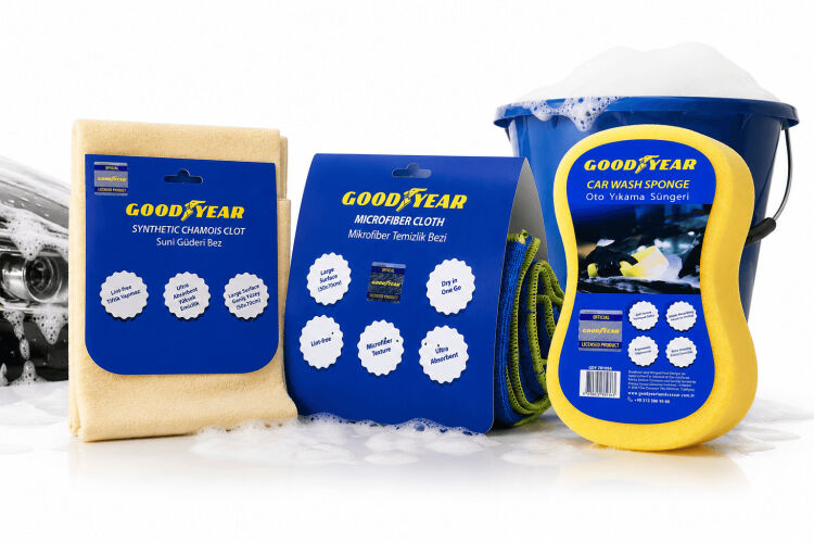 Goodyear Oto Yıkama Bez Seti (Güderi Bez - Mikrofiber Bez - Yıkama Süngeri) - 1