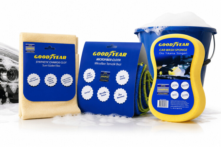 Goodyear Oto Yıkama Bez Seti (Güderi Bez - Mikrofiber Bez - Yıkama Süngeri) - GOODYEAR