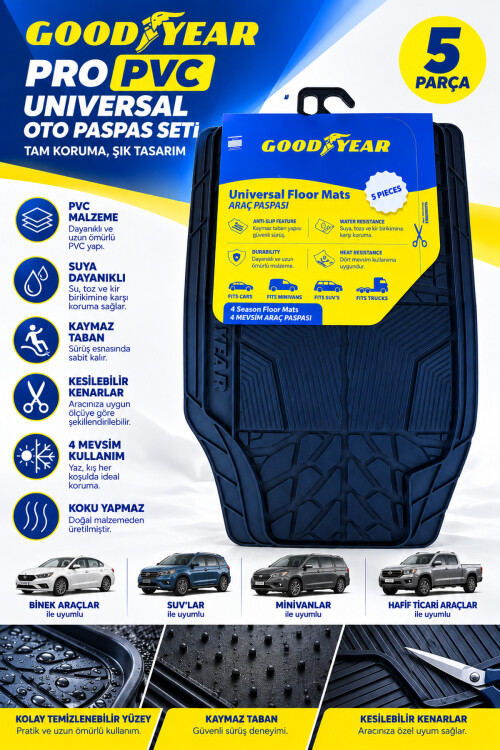 Goodyear Pro PVC Universal Oto Paspas Seti – Tam Koruma, Şık Tasarım - GOODYEAR